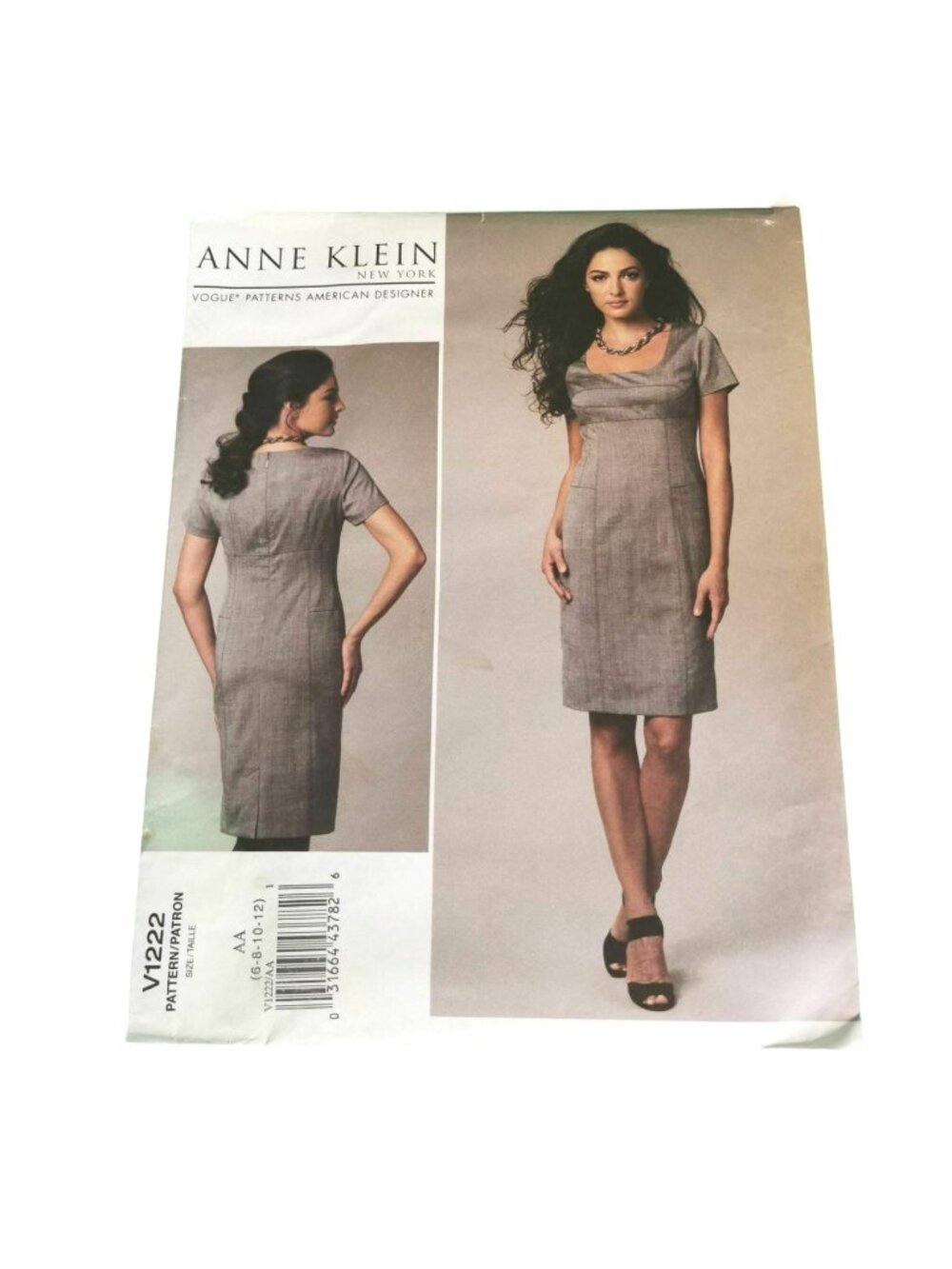 Vogue V1222 Pattern Anne Klein Fitted Dress Empire Designer Sz 6 8 10 12 Uncut